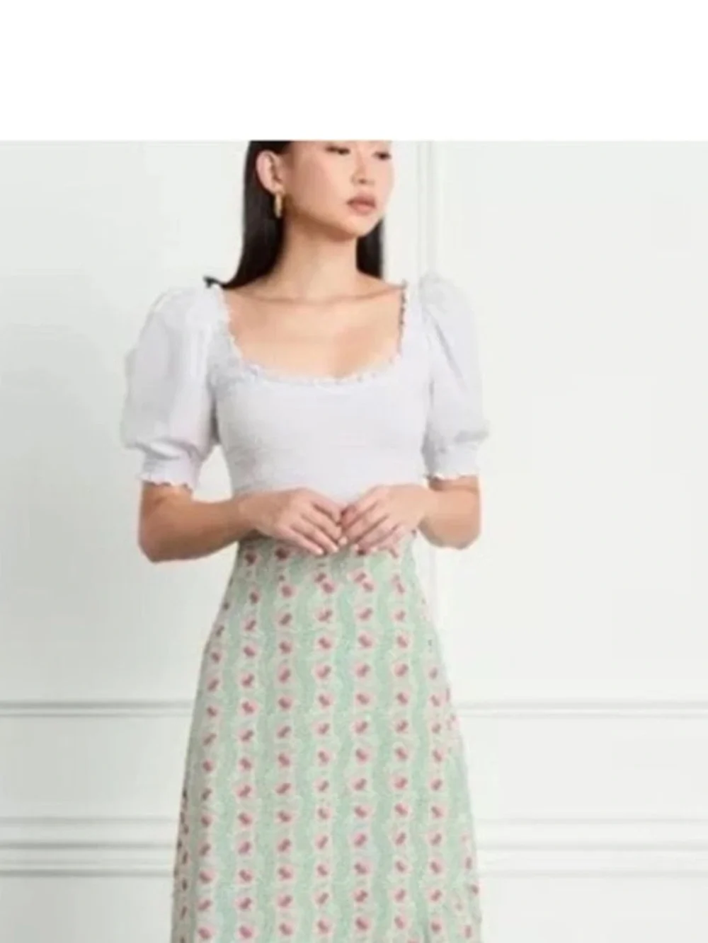 Hill House the aiko white‎ smocked top with puff sleeves large